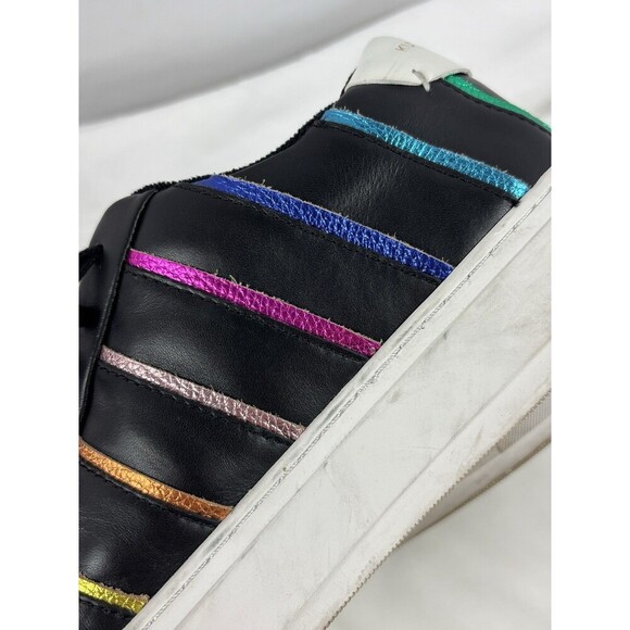 Kurt Geiger Laney Sneakers Black Leather Metallic Rainbow Piping Stripes 38.5 - Picture 14 of 15